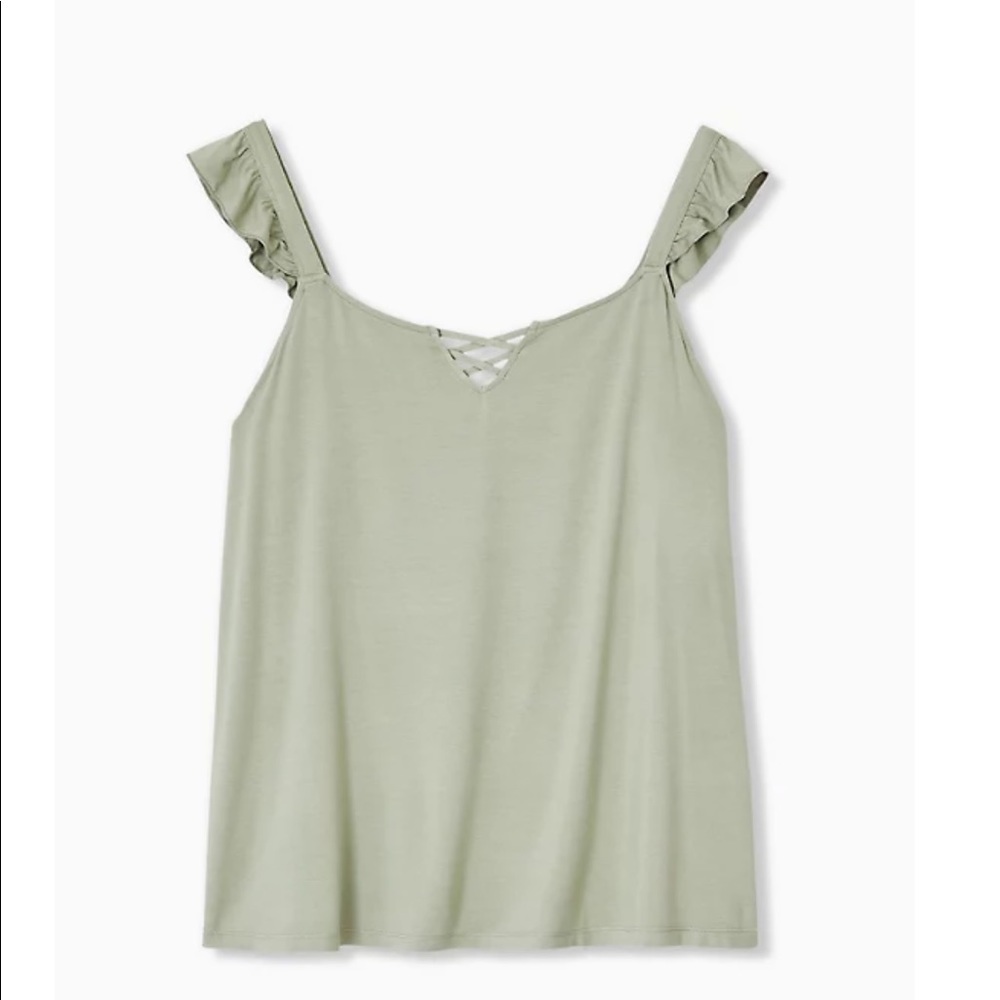 Torrid Jade Green Lattice Ruffle Sleeve Top